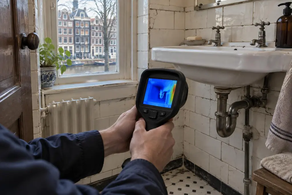 Lekdetectie Voorburg – badkamer met oude leidingen achter de tegels