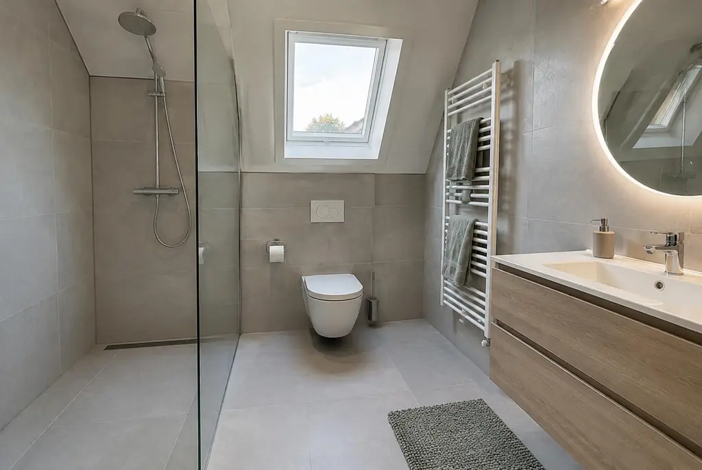 Lekdetectie Voorburg – droge badkamer met inloopdouche na herstel