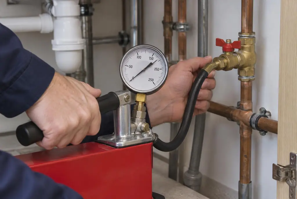 Lekdetectie Voorburg – druktest op een waterleiding met een manometer