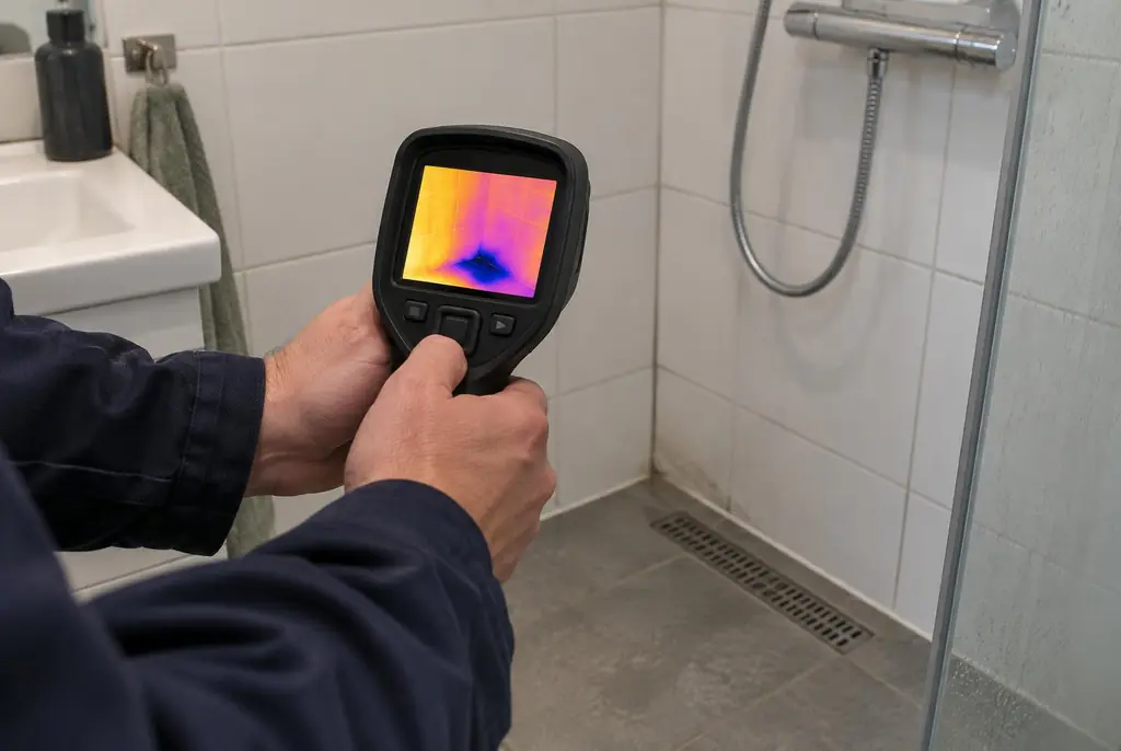 Lekdetectie Voorburg – lekdetectiespecialist met warmtebeeldcamera in een badkamer