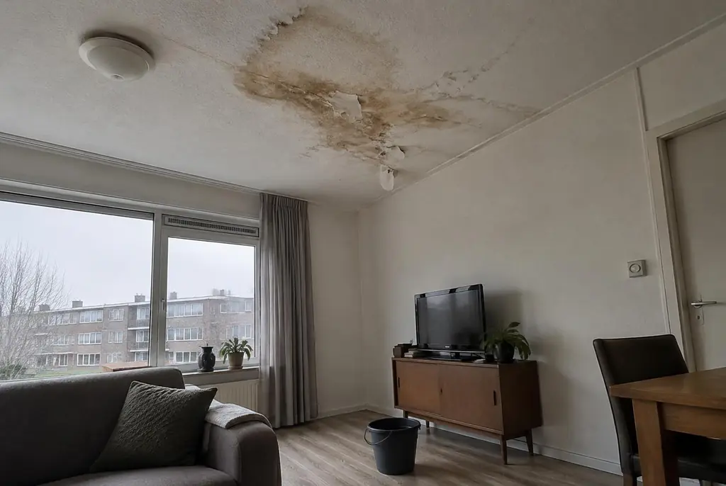 Lekdetectie Voorburg – vochtplek op het plafond onder een badkamer
